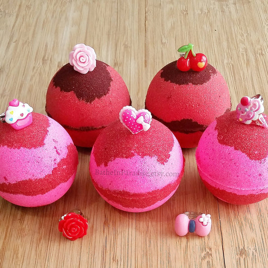 Ring Bath Bomb (1) | Children's Size Ring | Surprise Toy Ring Inside Fizzy | Cherry Scent