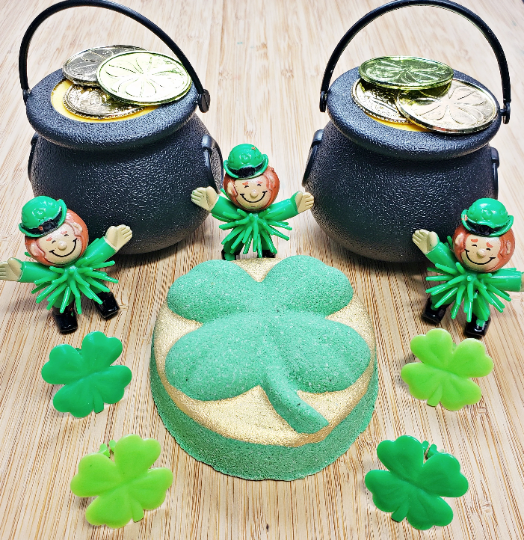 Pot of Gold Bath Bomb or 4 Leaf Clover | Toy Leprechaun Surprise Inside | St Patrick's Day Bath Bomb for Kids