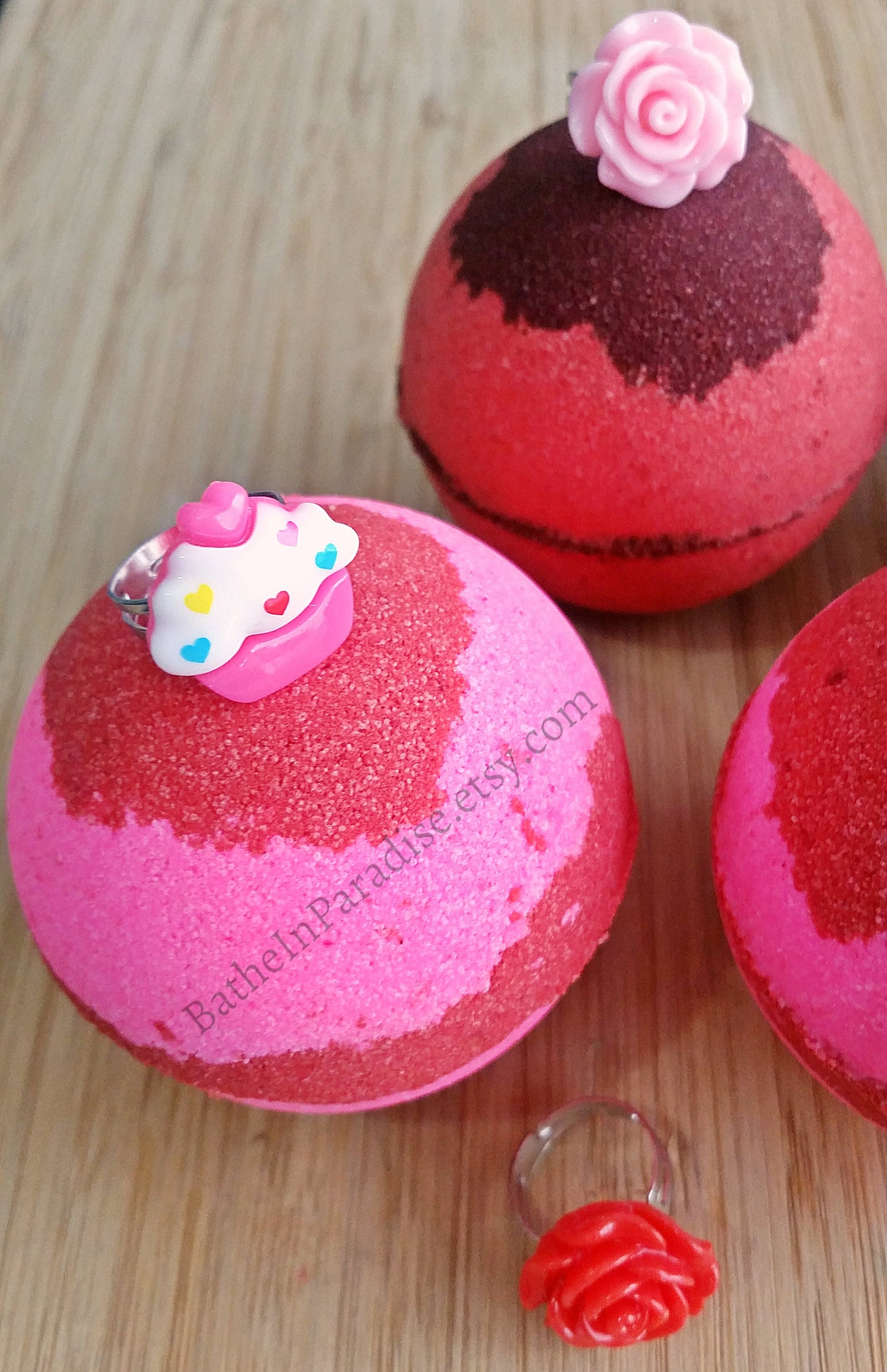 Ring Bath Bomb (1) | Children's Size Ring | Surprise Toy Ring Inside Fizzy | Cherry Scent
