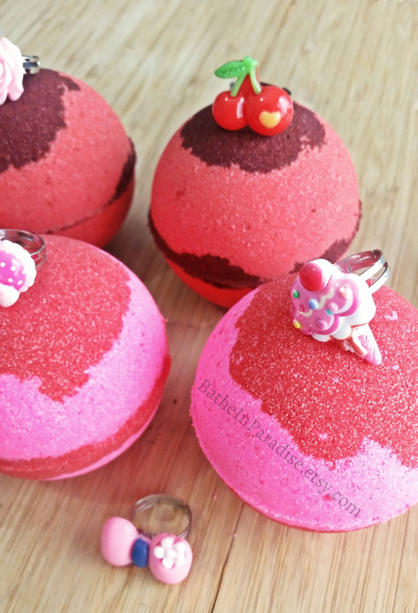 Ring Bath Bomb (1) | Children's Size Ring | Surprise Toy Ring Inside Fizzy | Cherry Scent