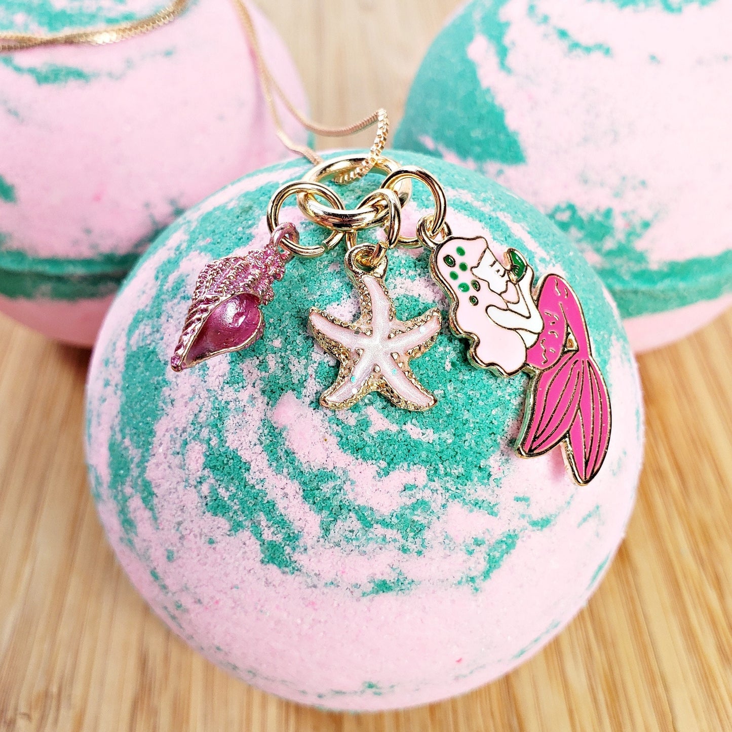 NEW! XL Bath Bomb With Mermaid Necklace | Surprise Deluxe Necklace with 3 Charms Inside